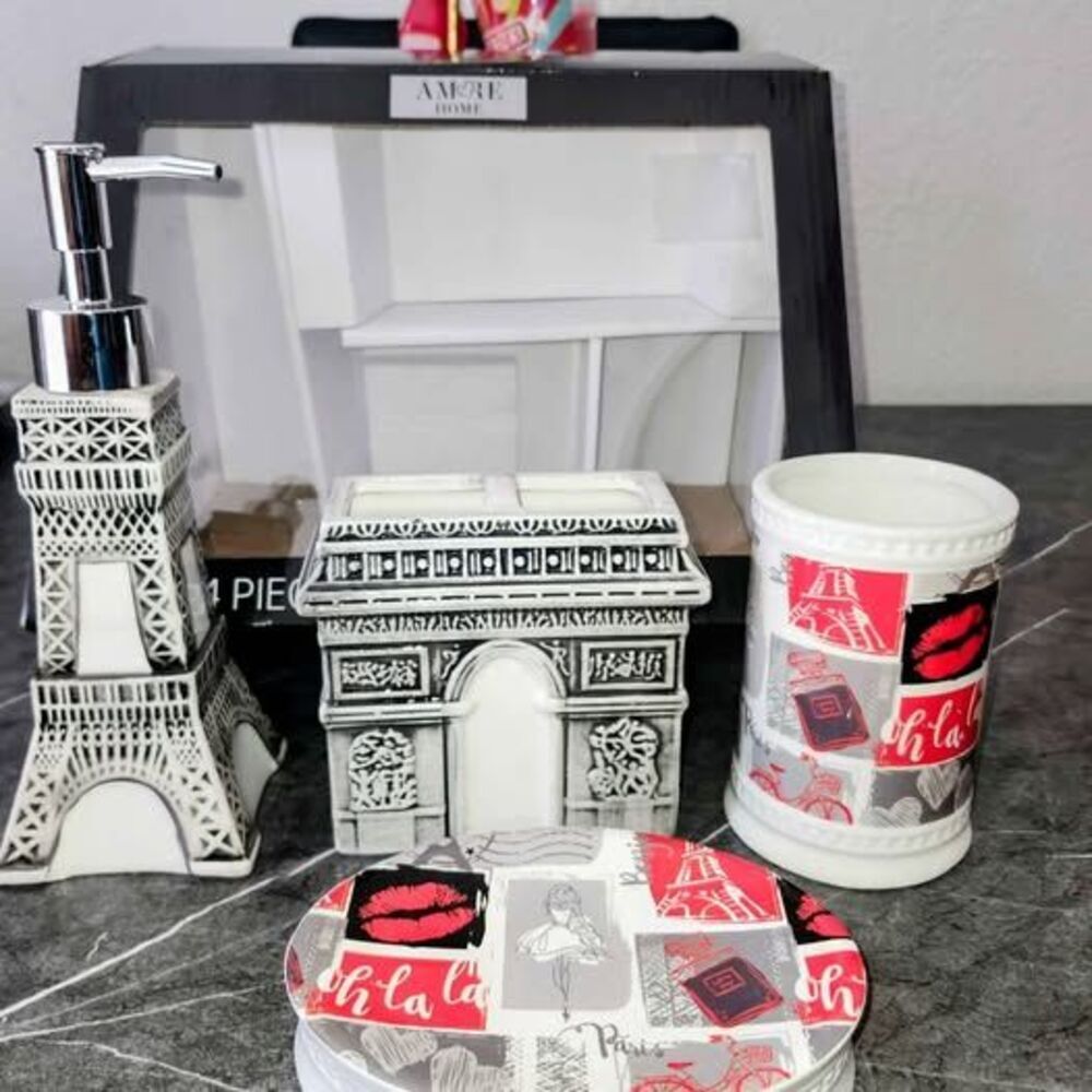 Paris Theme 4 Ceramic Bath Set Eiffel Tower Arc de Triomphe